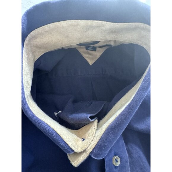 Vintage Tommy Hilfiger Men's L Heritage Work Shirt Button Navy Blue Long Sleeve - Picture 6 of 12